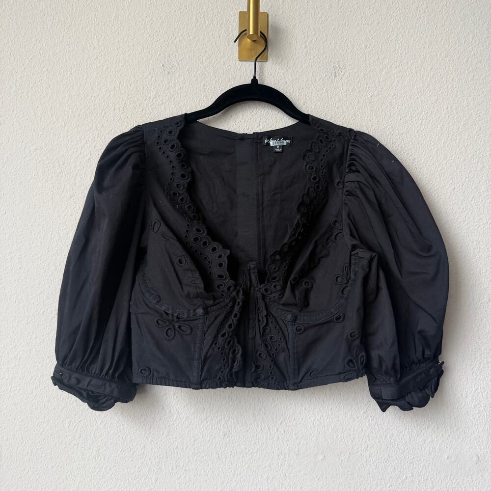 For Love & Lemons Serena Eyelet Bustier Crop Top in Black Size M - Picture 2 of 6
